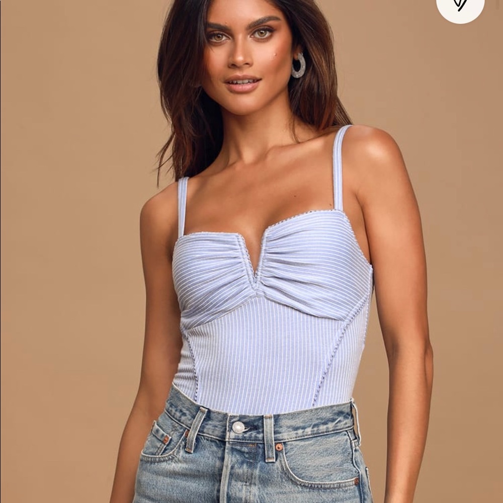 Lulu’s Blue and White Striped Bodysuit